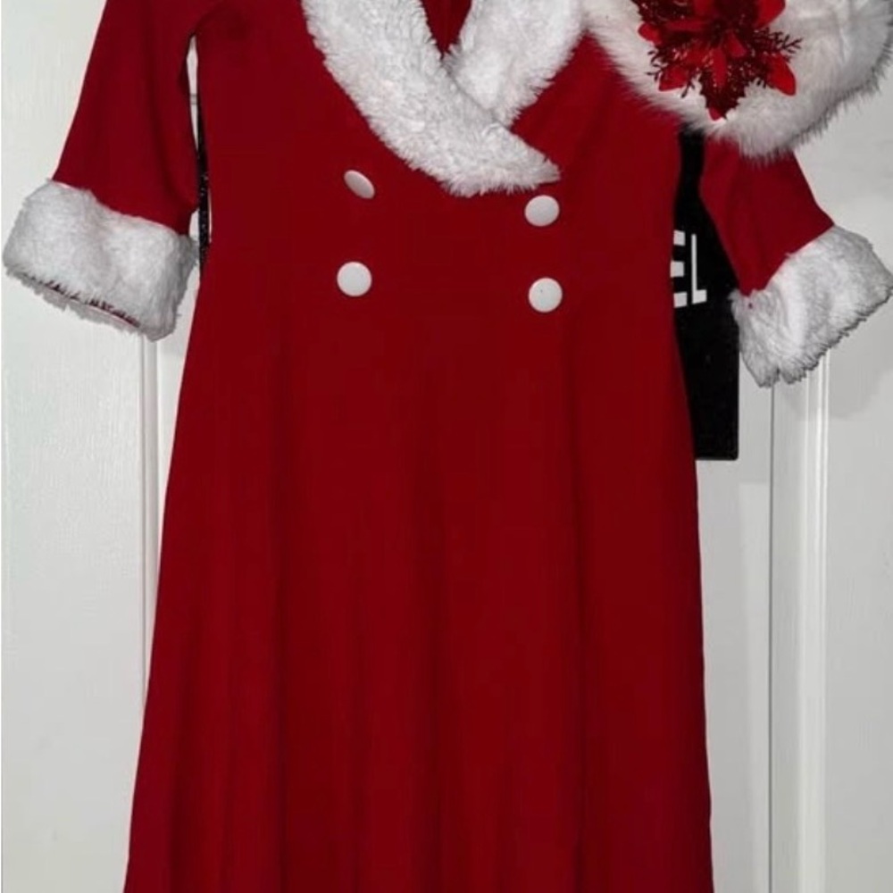 Red Holiday Dress with Faux Fur Trim